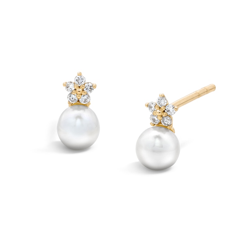 10K Solid Gold Freshwater Cultured Pearl and 1/20 CT. T.W. Lab-Grown Diamond Studs