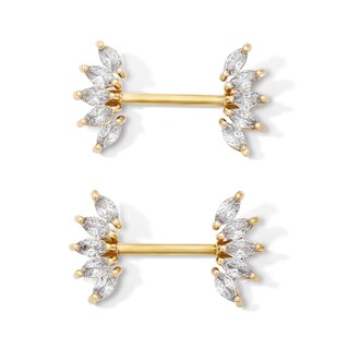Yellow Ion-Plated CZ Marquise Barbell Set - 14G 7/16"