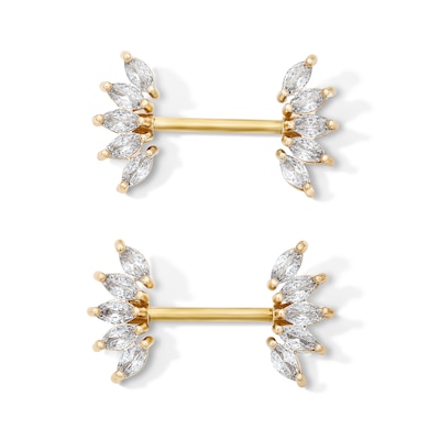 Yellow Ion-Plated CZ Marquise Barbell Set - 14G 7/16"
