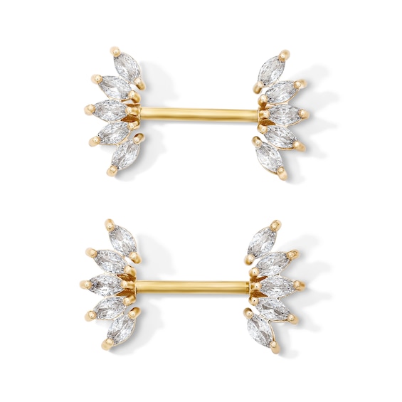 Yellow Ion-Plated CZ Marquise Barbell Set - 14G 7/16"