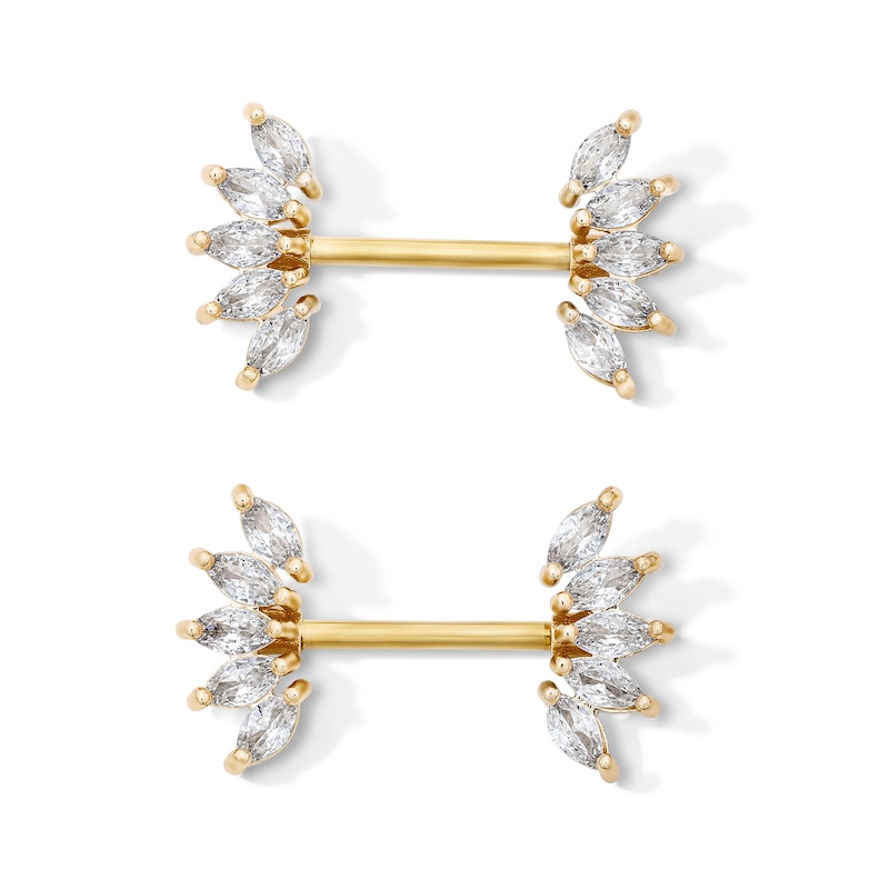 Main Image 1 of Yellow Ion-Plated CZ Marquise Barbell Set - 14G 7/16"
