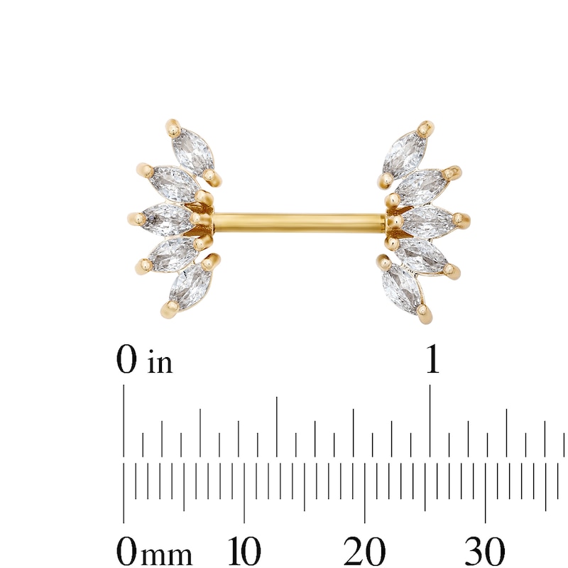 Main Image 2 of Yellow Ion-Plated CZ Marquise Barbell Set - 14G 7/16"