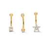 Thumbnail Image 1 of Yellow Ion-Plated CZ Flower, Bezel, and Solitaire Curved Barbell Set - 16G 3/8"