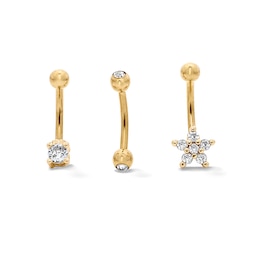 Yellow Ion-Plated CZ Flower, Bezel, and Solitaire Curved Barbell Set - 16G 3/8"