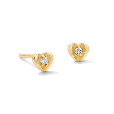 10K Solid Gold Lab-Grown Diamond Accent Heart Studs