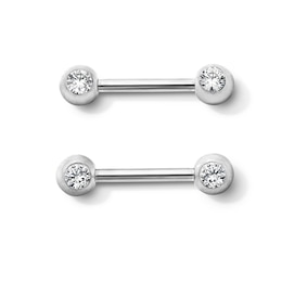 Solid Stainless Steel Crystal Bezel Barbell Set - 14G 7/16"