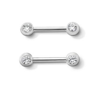 Solid Stainless Steel Crystal Bezel Barbell Set - 14G 7/16"