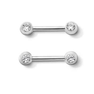 Solid Stainless Steel Crystal Bezel Barbell Set - 14G 7/16"