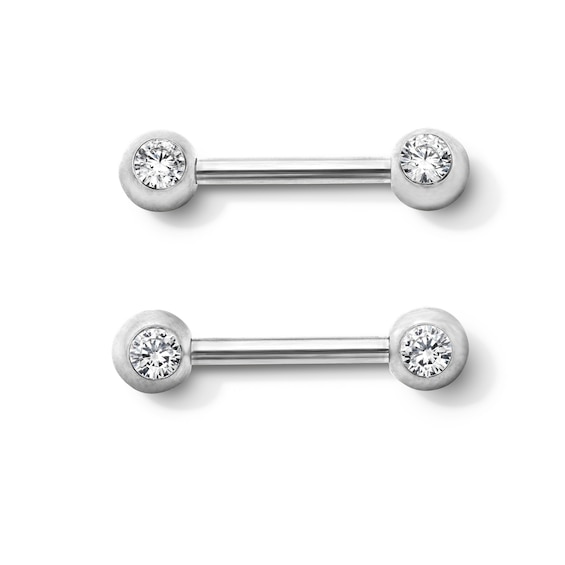 Solid Stainless Steel Crystal Bezel Barbell Set - 14G 7/16"