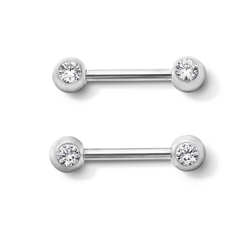 Main Image 1 of Solid Stainless Steel Crystal Bezel Barbell Set - 14G 7/16"