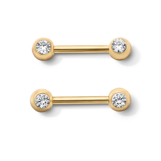 Yellow Ion-Plated Crystal Bezel Barbell Set - 14G 7/16"