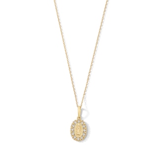 10K Solid Gold 1/20 CT. T.W. Lab-Grown Diamond Our Lady of Guadalupe Heart Pendant - 16" + 2"