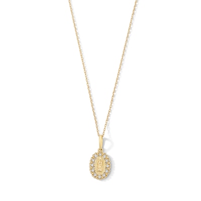 10K Solid Gold 1/20 CT. T.W. Lab-Grown Diamond Our Lady of Guadalupe Heart Pendant - 16" + 2"