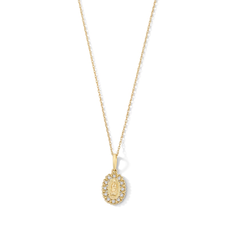 Main Image 1 of 10K Solid Gold 1/20 CT. T.W. Lab-Grown Diamond Virgin Mary Pendant - 16” + 2”