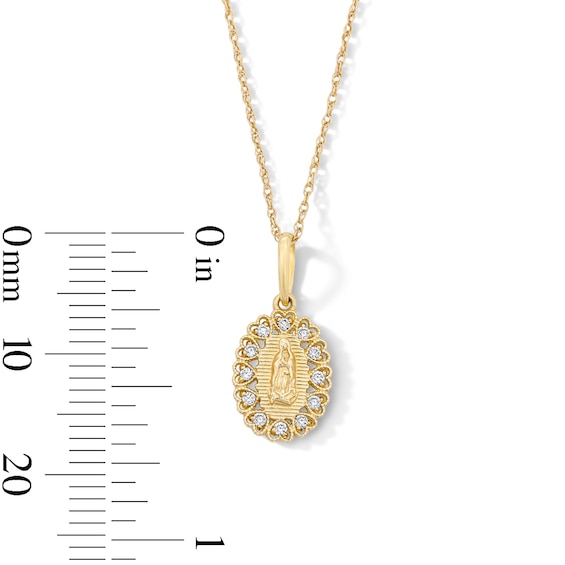 10K Solid Gold 1/20 CT. T.W. Lab-Grown Diamond Our Lady of Guadalupe Heart Pendant - 16" + 2"