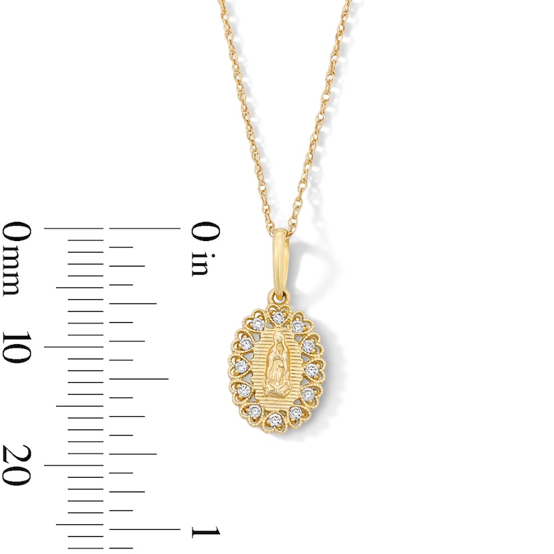 Main Image 3 of 10K Solid Gold 1/20 CT. T.W. Lab-Grown Diamond Virgin Mary Pendant - 16” + 2”