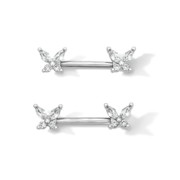 Solid Stainless Steel CZ Butterfly Barbell Set - 14G 7/16"