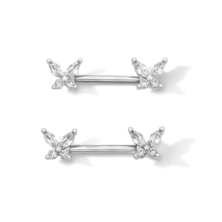 Solid Stainless Steel CZ Butterfly Barbell Set - 14G 7/16"