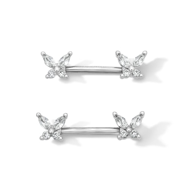 Solid Stainless Steel CZ Butterfly Barbell Set - 14G 7/16"