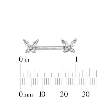 Solid Stainless Steel CZ Butterfly Barbell Set - 14G 7/16"