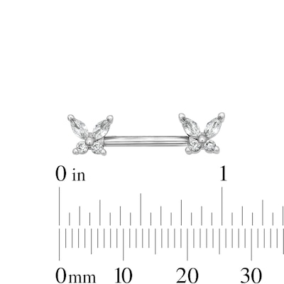 Solid Stainless Steel CZ Butterfly Barbell Set - 14G 7/16"