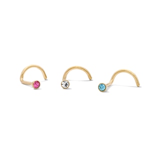 Yellow Ion-Plated Pink, White and Blue Crystal Nose Stud Set – 20G 5/8"