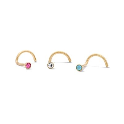 Yellow Ion-Plated Pink, White and Blue Crystal Nose Stud Set – 20G 5/8"