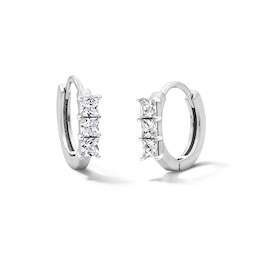 Solid Sterling Silver CZ Princess-Cut Huggie Hoops