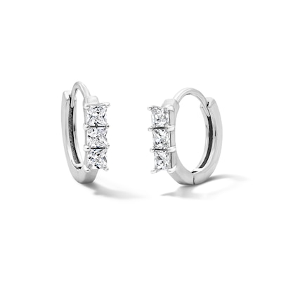 Solid Sterling Silver CZ Princess-Cut Huggie Hoops