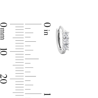 Solid Sterling Silver CZ Princess-Cut Huggie Hoops