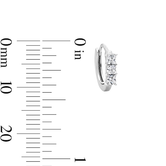 Solid Sterling Silver CZ Princess-Cut Huggie Hoops