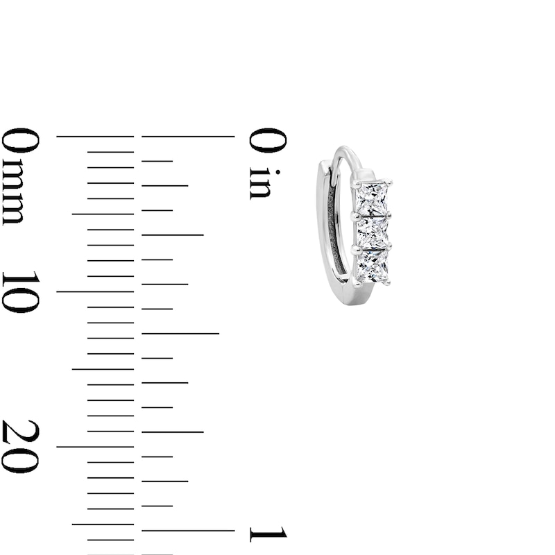 Main Image 2 of Solid Sterling Silver CZ Princess-Cut Huggie Hoops