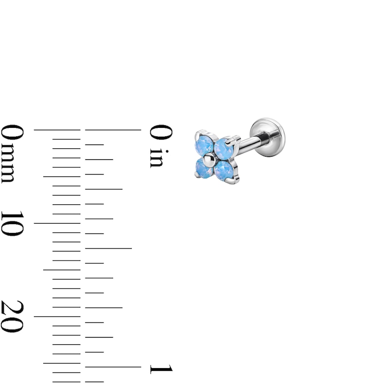 Main Image 2 of Semi-Solid Titanium Simulated Blue Opal Flower Stud - 16G 5/16"