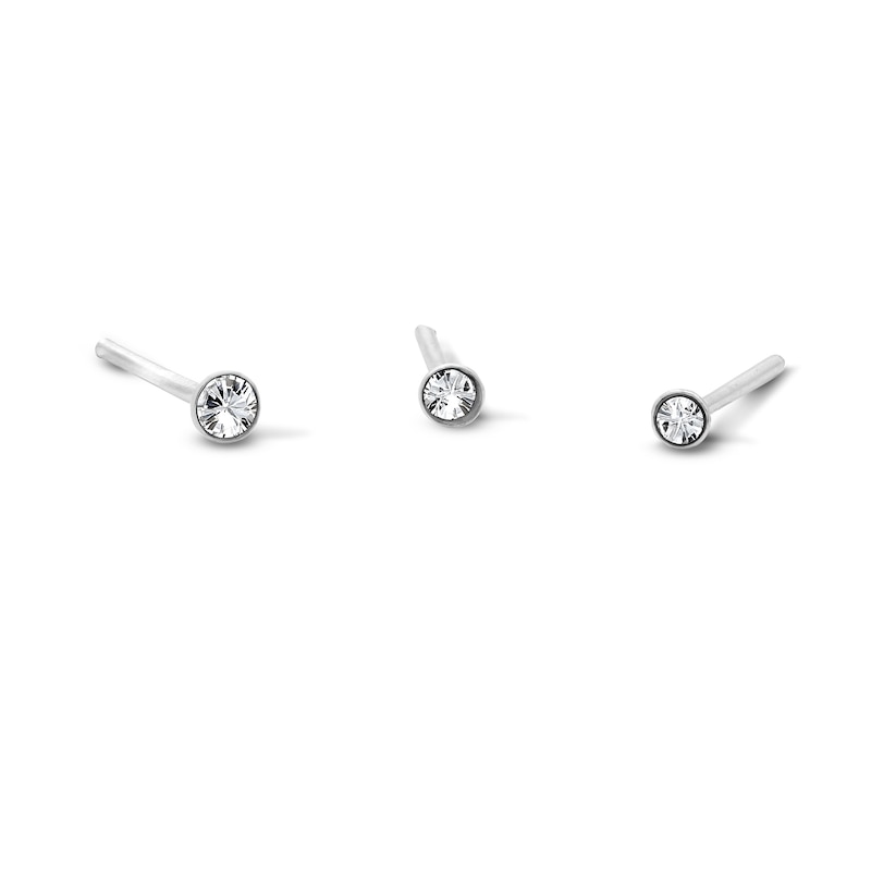 Main Image 1 of Semi-Solid Sterling Silver Crystal Nose Stud Set – 22G 7/16"