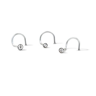 Semi-Solid Sterling Silver Crystal Screw Nose Set - 22G 5/8"