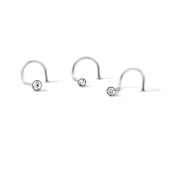 Semi-Solid Sterling Silver Crystal Screw Nose Set - 22G 5/8"