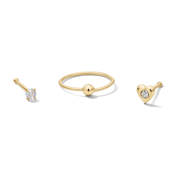 Yellow Ion Plated Crystal and CZ Nose Ring Set – 22G