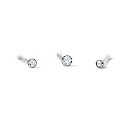 Semi-Solid Sterling Silver Crystal Nose Bone Stud Set – 22G 1/4"