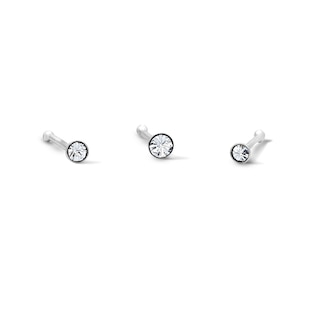 Semi-Solid Sterling Silver Crystal Nose Bone Stud Set – 22G 1/4"