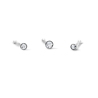 Semi-Solid Sterling Silver Crystal Nose Bone Stud Set – 22G 1/4"