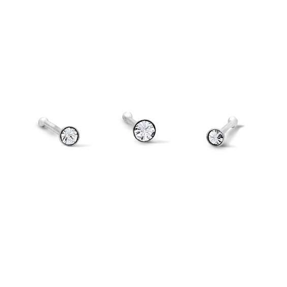 Semi-Solid Sterling Silver Crystal Nose Bone Stud Set – 22G 1/4"