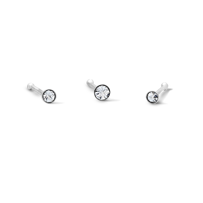 Main Image 1 of Semi-Solid Sterling Silver Crystal Nose Bone Stud Set – 22G 1/4"