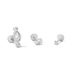 Semi-Solid Stainless Steel CZ Marquise Cartilage Earring Set - 18G 1/4"