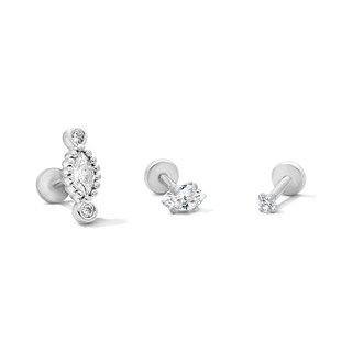 Semi-Solid Stainless Steel CZ Marquise Cartilage Earring Set - 18G 1/4"