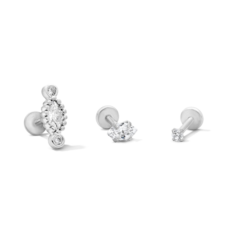 Main Image 1 of Semi-Solid Stainless Steel CZ Marquise Cartilage Earring Set - 18G 1/4"