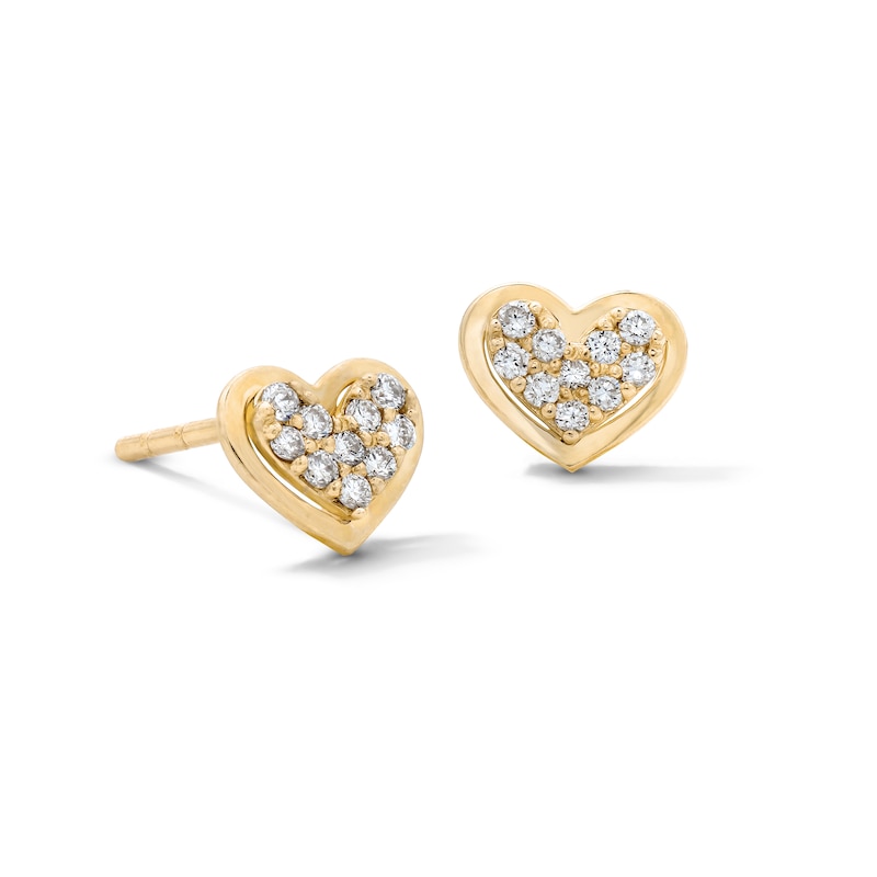 Main Image 1 of 10K Solid Gold 1/10 CT. T.W. Lab-Grown Diamond Heart Studs