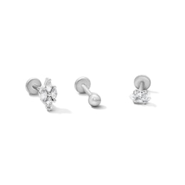 Semi-Solid Stainless Steel Ball, CZ Kite and Marquise Cartilage Earring Set - 18G 1/4"