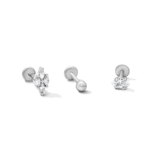 Semi-Solid Stainless Steel Ball, CZ Kite and Marquise Cartilage Earring Set - 18G 1/4"