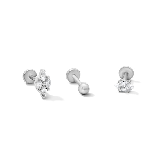 Semi-Solid Stainless Steel Ball, CZ Kite and Marquise Cartilage Earring Set - 18G 1/4"