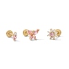 Thumbnail Image 1 of Yellow Ion-Plated CZ Pink and White Duo, Butterfly and Flower Cartilage Earring Set - 16G 1/4"